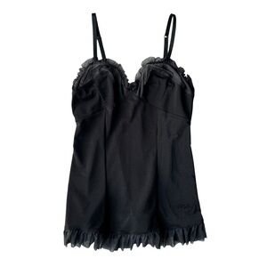 VICTORIA’S SECRET Sexy Little Things Black Ruffle Trim Chemise Slip Tank Top L